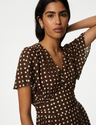 

Womens M&S Collection Polka Dot V-Neck Maxi Wrap Dress - Chocolate Mix, Chocolate Mix