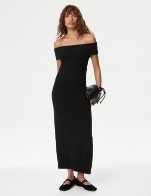 

Womens M&S Collection Jersey Bardot Midaxi Bodycon Dress - Black, Black