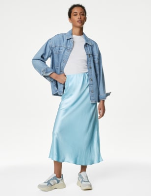 

Womens M&S Collection Midaxi-Unterrock aus Satin - Pale Blue, Pale Blue