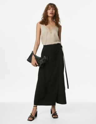 

Womens M&S Collection Maxi-Wickelrock mit Seitenschlitz - Black, Black