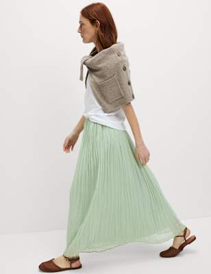 

Womens M&S Collection Crinkle Midaxi Column Skirt, Light Green