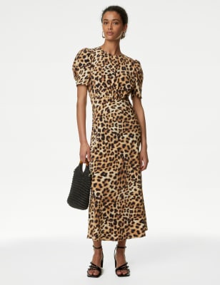 

Womens M&S Collection Animal Print Round Neck Midaxi Tea Dress - Natural Mix, Natural Mix