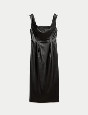 

Womens M&S Collection Faux Leather Square Neck Midi Column Dress - Black, Black