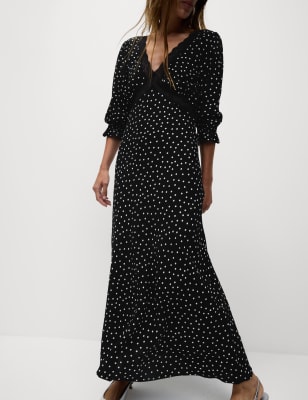 M&S Women's Polka Dot Midaxi Tea Dress - 14REG - Black Mix, Black Mix