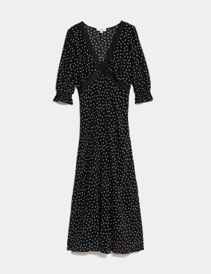 

Womens M&S Collection Polka Dot Midaxi Tea Dress - Black Mix, Black Mix