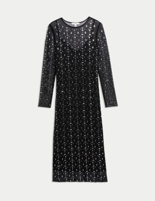 

Womens M&S Collection Embellished Midaxi Column Dress - Black/Black, Black/Black