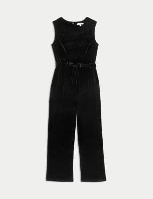 

Womens M&S Collection Velvet Embellished Tie Front Sleeveless Jumpsuit - Black, Black