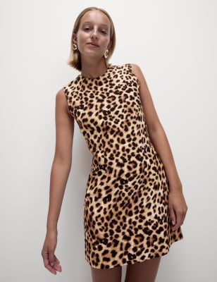 

Womens M&S Collection Animal Print Round Neck Mini Shift Dress - Brown Mix, Brown Mix