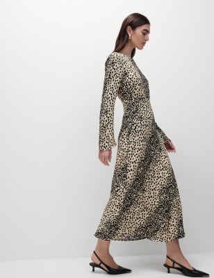 

Womens M&S Collection Animal Print Long Sleeve Midaxi Tea Dress - Brown Mix, Brown Mix