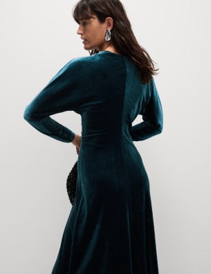 

Womens M&S Collection Midaxikleid aus Samt mit Rundhalsausschnitt - Teal, Teal