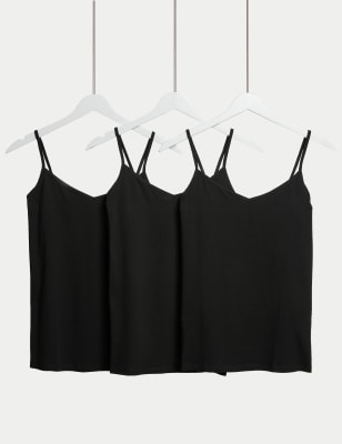 

Womens M&S Collection 3pk Cotton Rich Strappy Vests, Black