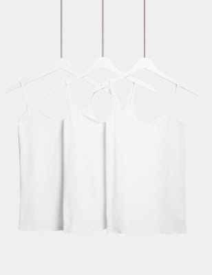 

Womens M&S Collection 3pk Cotton Rich Strappy Vests, White