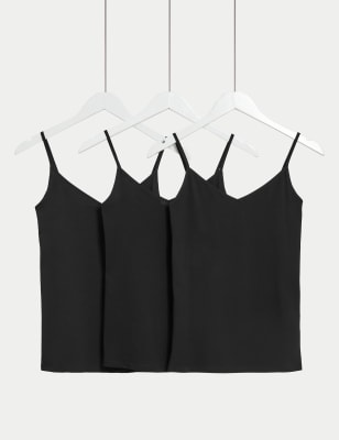 

Womens M&S Collection 3pk Cotton Rich Strappy Vests - Black, Black