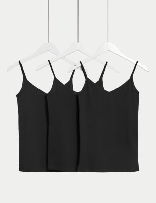 

Womens M&S Collection 3er-Pack Trägerhemden mit hohem Baumwollanteil - Black, Black