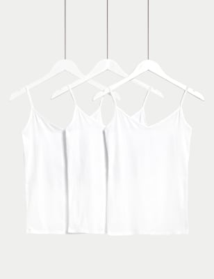 

Womens M&S Collection 3pk Cotton Rich Strappy Vests - White, White