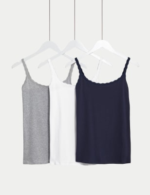 

Womens M&S Collection 3pk Cotton Rich Lace Trim Vests - Navy Mix, Navy Mix