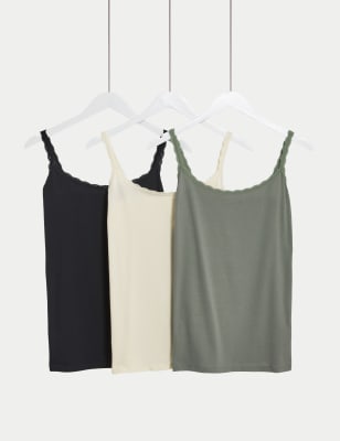 

Womens M&S Collection 3pk Cotton Rich Lace Trim Vests - Green Mix, Green Mix