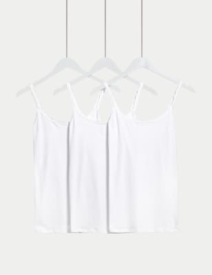 

Womens M&S Collection 3pk Cotton Rich Lace Trim Vests - White, White