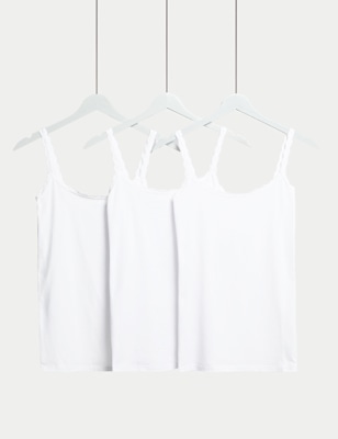 

Womens M&S Collection 3pk Cotton Rich Lace Trim Vests, White
