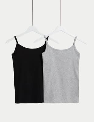 

Womens M&S Collection 2pk Teen Cotton Rich Secret Support™ Vests - Black, Black