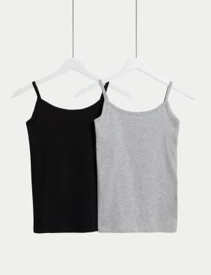 

Womens M&S Collection 2pk Teen Cotton with Stretch Secret Support™ Vests - Black, Black