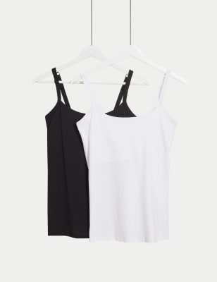 

Womens M&S Collection 2pk Cotton Rich Secret Support Vests F+ - White Mix, White Mix