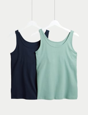 

Womens M&S Collection 2pk Cotton Rich Secret Support™ Vests - Green Mix, Green Mix