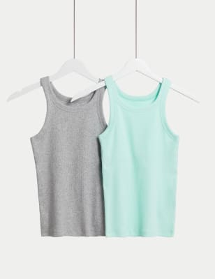 

Womens Body by M&S 2pk Teen Cotton Rich Secret Support™ Vests - Bright Aqua, Bright Aqua