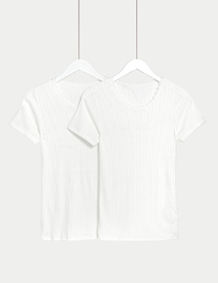 

Womens M&S Collection 2pk Thermal Short Sleeve Pointelle Tops - White, White