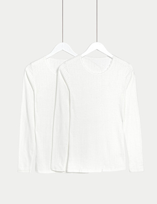 

M&S Collection Pack de 2 tops térmicos de pointelle de manga largaWomens - White, White