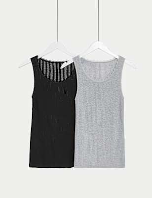 

Womens M&S Collection 2pk Thermal Pointelle Vests - Black Mix, Black Mix