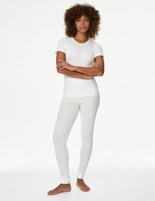 

Womens M&S Collection Thermo-Leggings aus Pointelle - White, White