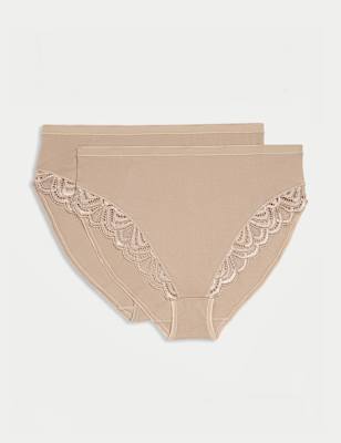 

Womens M&S Collection 2er-Pack Amelia Formgebende Slips mit hohem Baumwollanteil und Spitze - Rose Quartz, Rose Quartz