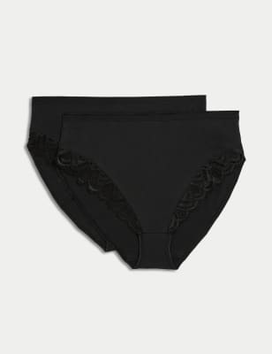 

Womens M&S Collection 2er-Pack Amelia Formgebende Slips mit hohem Baumwollanteil und Spitze - Black, Black