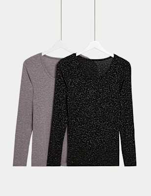 

Womens M&S Collection 2pk Heatgen™ Light Sparkle Long Sleeve Tops - Black Mix, Black Mix