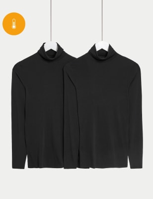 

Womens M&S Collection 2pk Heatgen™ Light Thermal Polo Neck Tops - Black, Black