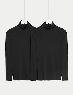 

Womens M&S Collection 2pk Heatgen™ Thermal Polo Neck Tops - Black, Black