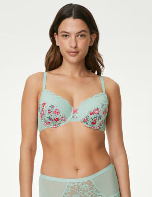 

Womens M&S Collection Gemusterter Vollschalen-BH mit Bügel und Spitzenbesatz (A-E) - Aqua Mix, Aqua Mix