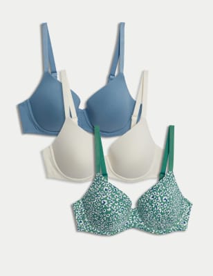 

Womens M&S Collection 3pk Cotton Rich Wired T-Shirt Bras A-E - Sea Green, Sea Green