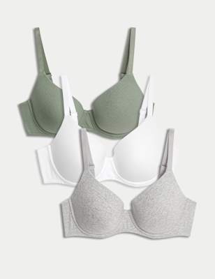 

Womens M&S Collection 3pk Wired Full Cup T-Shirt Bras A-E - Green Mix, Green Mix