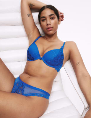 

Womens M&S Collection Amelia Lace Wired Plunge Bra (A-E) - Blue, Blue