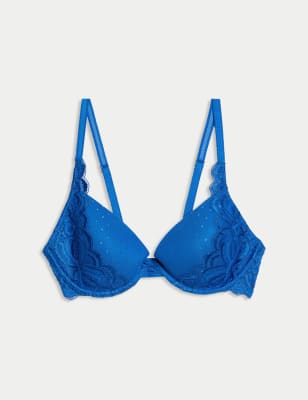 

Womens M&S Collection Amelia Lace Wired Plunge Bra (A-E) - Blue, Blue