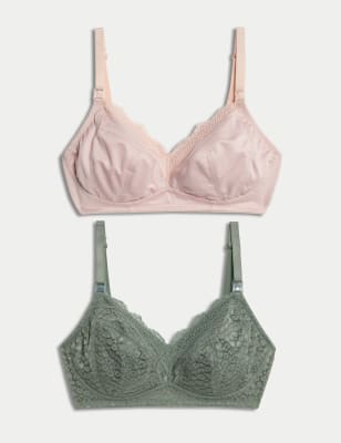 

Womens M&S Collection 2pk Lace & Mesh Nursing Bras B-H - Dusty Green, Dusty Green