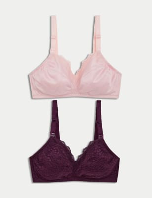 

Womens M&S Collection 2er-Pack Still-BHs mit Spitze und Mesh (B-H) - Blackcurrant, Blackcurrant