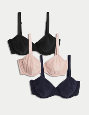 

Womens M&S Collection 3pk Cotton Wired Full Cup Bras A-E - Navy Mix, Navy Mix