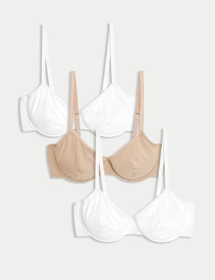 

Womens M&S Collection 3pk Cotton Wired Full Cup Bras A-E - White Mix, White Mix