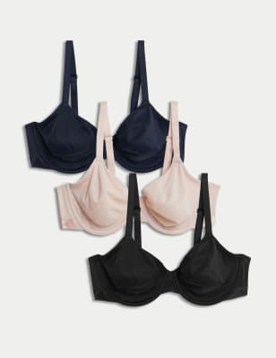 M&S Collection Women's 3pk Wired Full Cup Bras A-E - 42C - Navy Mix, Navy Mix,Black Mix