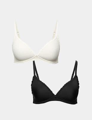 Womens M&S 2 Pack Non Wired Plunge Bras (A-E), Ivory Mix