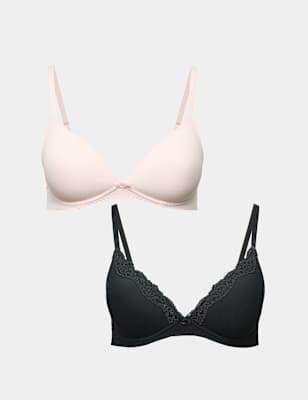 Womens M&S 2 Pack Non Wired Plunge Bras (A-E), Charcoal Mix