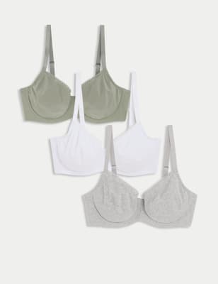 

Womens M&S Collection 3pk Cotton Rich Wired Full Cup Bra A-E - Green Mix, Green Mix